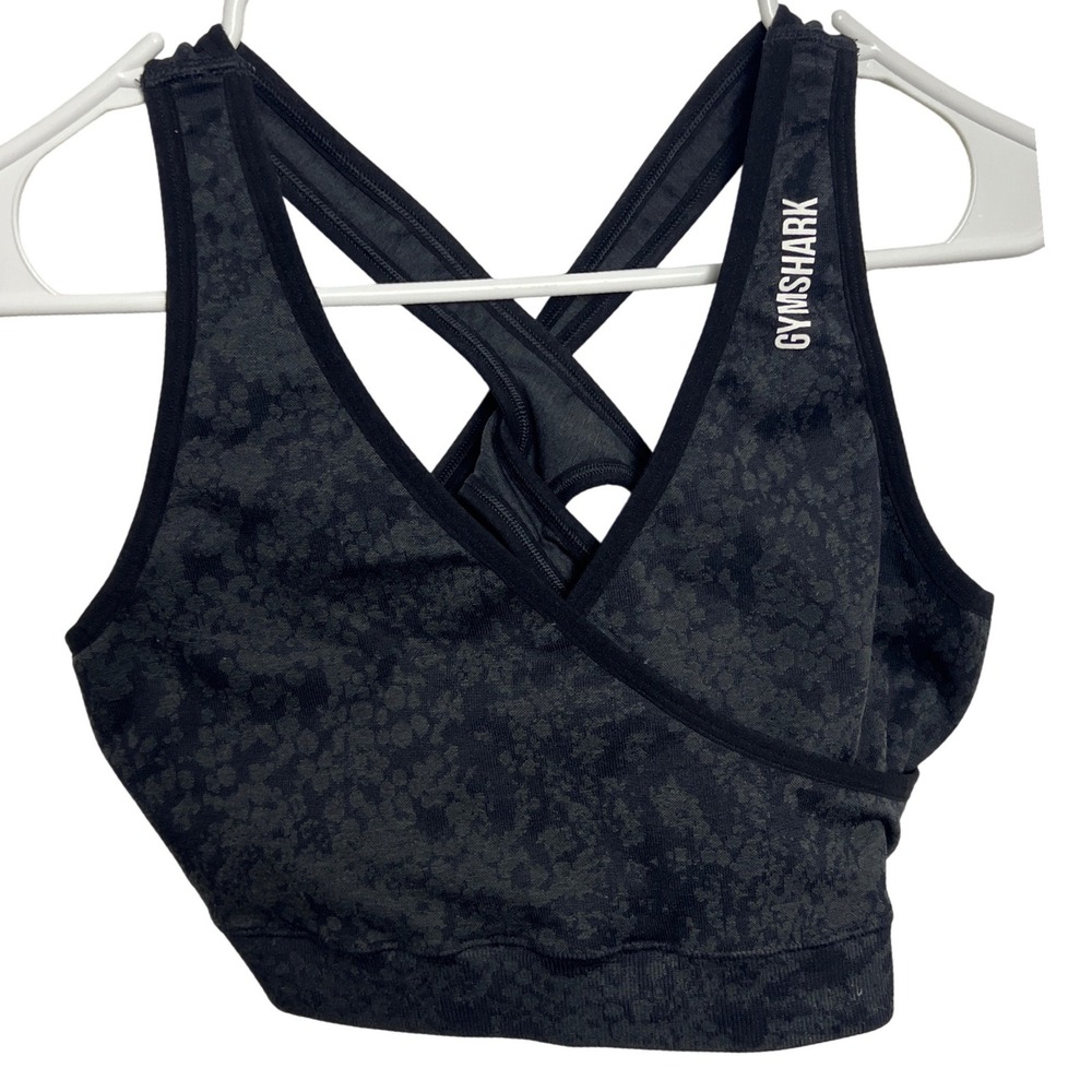 Gymshark Womens XL Black Leopard Print Wrap Front Cross Back Sports Bra Gymgirl